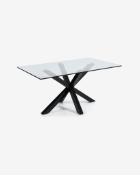 Argo glass table with steel legs with black finish 180 x 100 cm