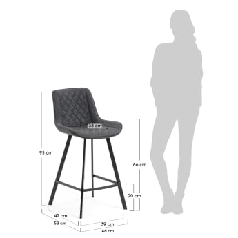 Adela faux leather stool in dark grey, with steel legs in a black finish, height 66 cm - sizes