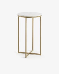 Sheffield side table in white marble and golden steel legs Ø 43 cm