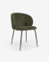 Minna chenille chair in green with steel legs in a black finish