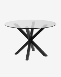 Full Argo round glass table with steel legs with black finish Ø 119 cm