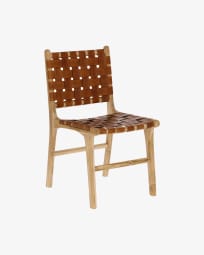 Calixta chair in leather and solid teak