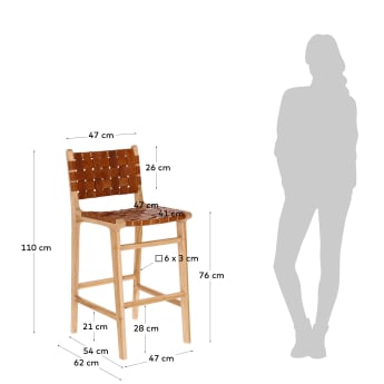 Calixta leather and teak kitchen stool 65 cm - sizes