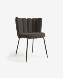 Aniela chair in black sheepskin and metal with black finish