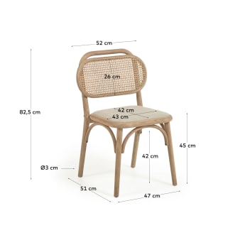 Doriane solid oak chair with natural finish and upholstered seat - sizes