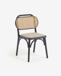 Doriane solid elm chair with black lacquer and upholstered seat