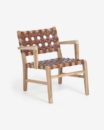 Nuru armchair in solid teak wood and leather