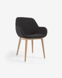Konna chair in black fleece with ash veneer legs in natural finish
