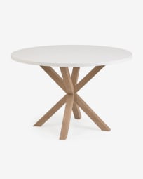 Full Argo round Ø 119 cm white melamine table with steel legs with wood-effect finish