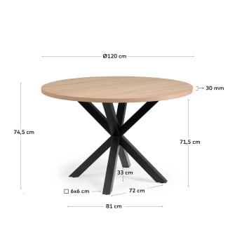 Full Argo round Ø 119 cm melamine table with steel legs with black finish - sizes