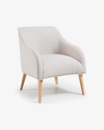 Bobly armchair in beige with wooden legs with natural finish