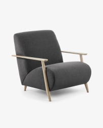 Meghan armchair in graphite with solid ash legs with natural finish