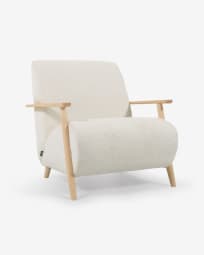 Meghan armchair in white fleece with solid ash legs with natural finish
