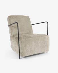Gamer armchair in beige chenille and metal with black finish