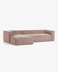 Blok 4 seater sofa with left-hand chaise longue in pink corduroy, 330 cm