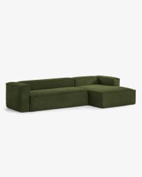 Blok 4 seater sofa with right-hand chaise longue in green corduroy, 330 cm