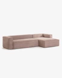 Blok 4 seater sofa with right-hand chaise longue in pink corduroy, 330 cm