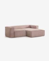 Blok 2 seater sofa with right-hand chaise longue in pink corduroy, 240 cm