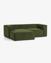 Blok 2 seater sofa with left-hand chaise longue in green corduroy, 240 cm
