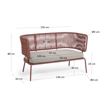 Nadin 2 seater sofa in terracotta cord with galvanised steel legs, 135 cm - sizes