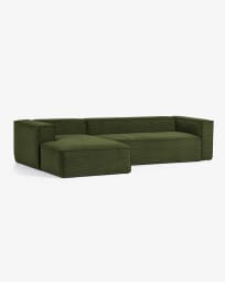 Blok 3 seater sofa with left-hand chaise longue in green thick corduroy, 300 cm