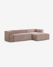 Blok 3 seater sofa with right-hand chaise longue in pink corduroy, 300 cm
