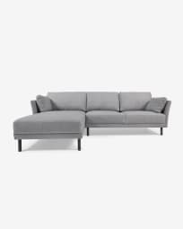 Gilma grey 3-seater sofa with left-hand chaise longue with legs in dark finish 260 cm