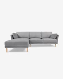 Gilma grey 3-seater sofa with left-hand chaise longue with legs in natural finish 260 cm