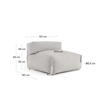 Square modular 100% outdoor sofa pouffe w/ backrest, light grey, white aluminium 101x101cm - sizes
