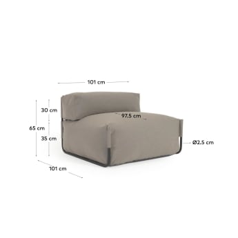 Square modular 100% outdoor sofa pouffe w/ backrest, green with black aluminium, 101x101cm - sizes