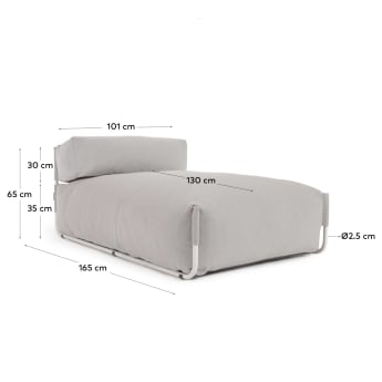 Square chaise longue pouffe with backrest in light grey with white aluminium, 165 x 101 cm - sizes