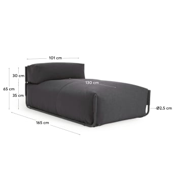 Square chaise longue pouffe with backrest in dark grey with black aluminium, 165 x 101 cm - sizes
