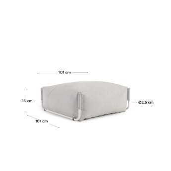 Square modular 100% outdoor sofa pouffe in light grey with white aluminium, 101 x 101 cm - sizes
