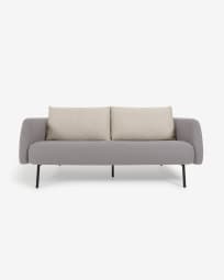 Walkyria 3 seater sofa in grey with beige cushions and black finish metal legs, 195 cm