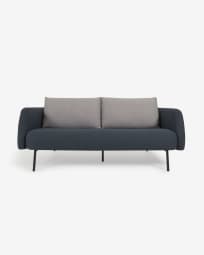Walkyria 3 seater sofa in blue with grey cushions and black finish metal legs, 195 cm