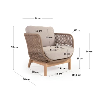 Catalina armchair made with beige rope and FSC solid acacia wood - sizes