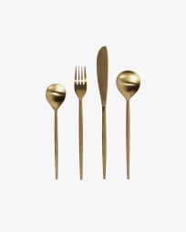 Lite rounded handle 16-piece golden cutlery set