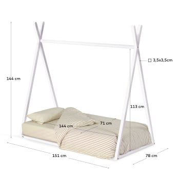 Κρεβάτι teepee Maralis, μασίφ ξύλο οξυάς, λευκό φινίρισμα, 70x140εκ - μεγέθη