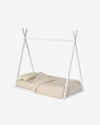Κρεβάτι teepee Maralis, μασίφ ξύλο οξυάς, λευκό φινίρισμα, 70x140εκ