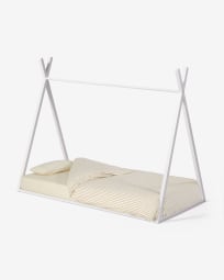 Κρεβάτι teepee Maralis, μασίφ ξύλο οξυάς, λευκό φινίρισμα, 90x190εκ