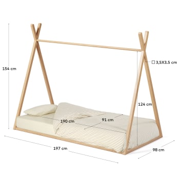 Κρεβάτι teepee Maralis, μασίφ ξύλο οξυάς, 90x190εκ - μεγέθη