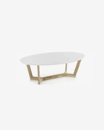 Τραπέζι σαλονιού Wave, μασίφ ξύλο οξυάς και λευκή λάκα, 120x70εκ