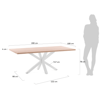 Τραπέζι Argo 200 εκ, φυσική μελαμίνη και λευκά πόδια - μεγέθη