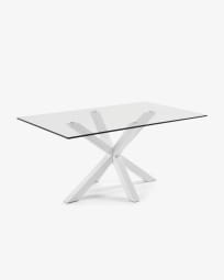 Τραπέζι Argo, γυαλί και λευκά ατσάλινα πόδια, 180 x 100 εκ