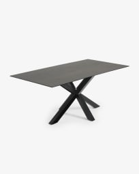 Τραπέζι Argo 200 εκ, πορσελάνη με φινίρισμα Iron Moss και μαύρα πόδια