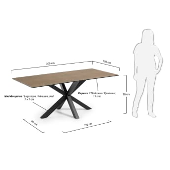 Τραπέζι Argo 200 εκ, πορσελάνη με φινίρισμα Iron Corten και μαύρα πόδια - μεγέθη