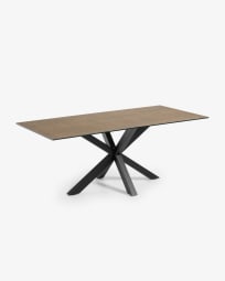 Τραπέζι Argo 200 εκ, πορσελάνη με φινίρισμα Iron Corten και μαύρα πόδια
