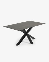 Τραπέζι Argo 180 εκ, πορσελάνη με φινίρισμα Iron Moss και μαύρα πόδια