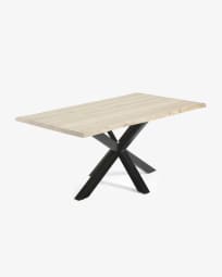 Τραπέζι Argo, λευκός λακαρισμένος καπλαμάς δρυός και μαύρα ατσάλινα πόδια, 180x100εκ