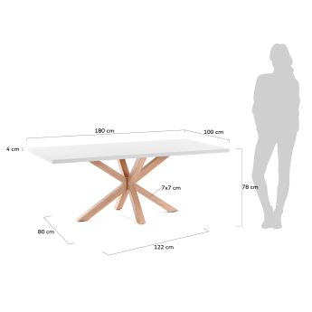 Τραπέζι Argo 180 εκ, λευκή μελαμίνη και πόδια με εφέ ξύλου - μεγέθη